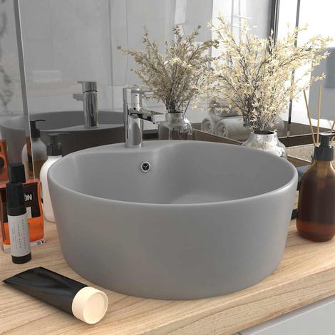 vidaXL Luxury Wash Basin with Overflow Matt Light Grey 36x13cm Ceramic (1/5)