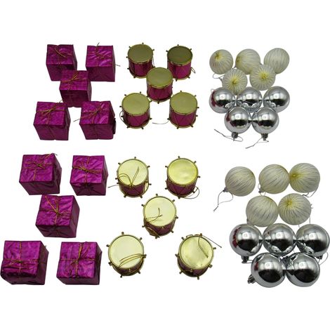 Traditional Mixed Christmas Tree Decorations X2 (Xmas Baubles Festive Ornaments) (1/5)