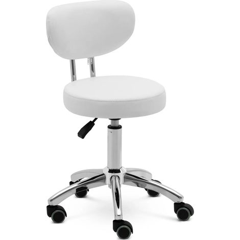 Sgabello professionale con ruote e schienale 60 cm 150 kg bianco 140010098