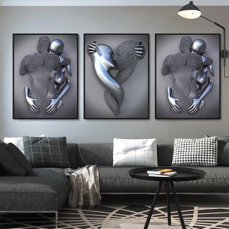 3D Effet Mur Art Abstrait Métal Sculpture Toile Moderne Peinture Décoration Murale 3040cm Gris MNS (1/3)