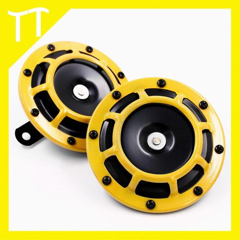 Klaxon électrique compact ultra-puissant 12 V 115 dB compatible motos et voitures (lot de 2), jaune