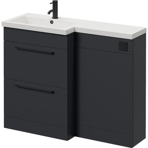 Napoli 390 Gloss Grey 1100mm 2 Drawer Vanity Unit Toilet Suite with Square Left Hand Lucia Basin - 1100mm - Matt Black 320mm HandleWithout Kingston Toilet Pan