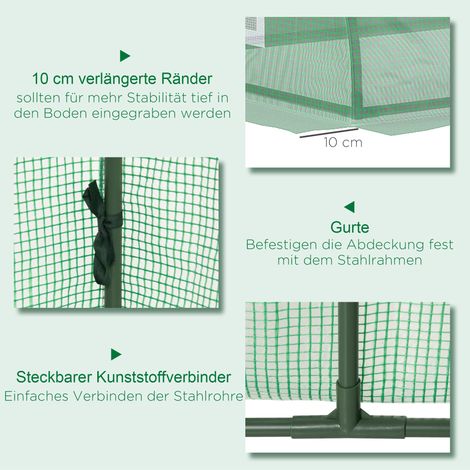 Serre tunnel de jardin 300x80x45cm, abri végétal avec bâche PE résistante aux UV et fenêtres en maille, verte, pour culture de plantes (1/5)