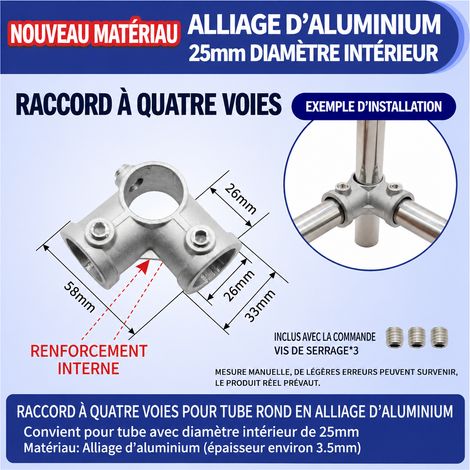 Raccord d’angle à quatre voies en alliage d’aluminium pour tube rond de 25 mm 25mm 2 58 g – Livraison gratuite