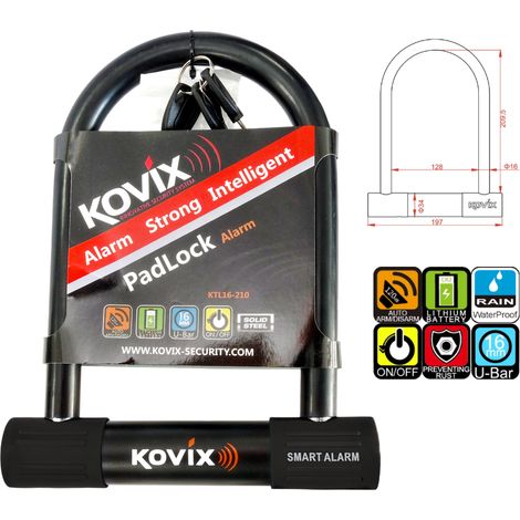 Candado en U con alarma kovix KTL16-210 negro (1/5)