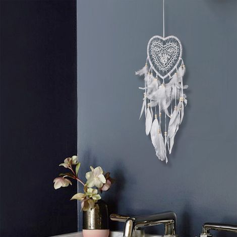 Attrape-rêves en macramé, forme de cœur ajouré, tricoté à la main, avec lumière intégrée, pour la maison, la fenêtre ou la voiture. Décoration murale/murale. (1/5)