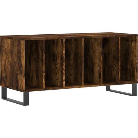 Armoire à disques pratique avec grand rangement 100 x 38 x 48 cm style industriel en bois chêne fumé (1/5)
