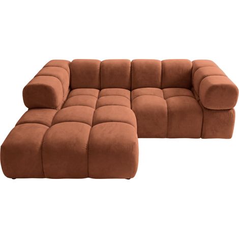 GUSTAVE - Canapé d'angle tissu velours 4 places Terracotta Droit (1/5)