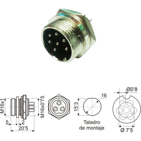 7-poliger Mikrofon-Gehäusestecker mit Gewinde (1/2)