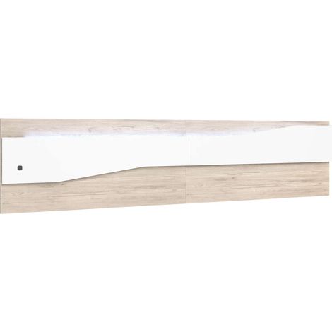 Tête de lit moderne en mélamine 220 cm – Blanc mat et Sahara – Éclairage LED intégré – Montage rapide et facile – Ventemeublesonline (1/7)