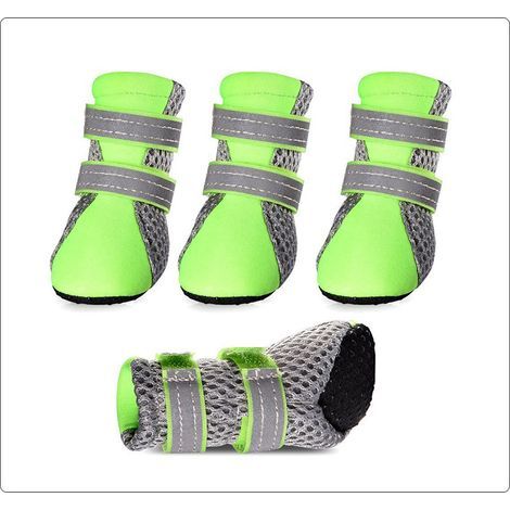 Protecteur Chien Bottes Été Antidérapant Petit Chien Chaussons Réfléchissant Respirant Doux Maille Chiot Chien Chaussures Résistant À La Chaleur Pour Temps Chaud Chaussée Chaude Vert mini M (1/5)