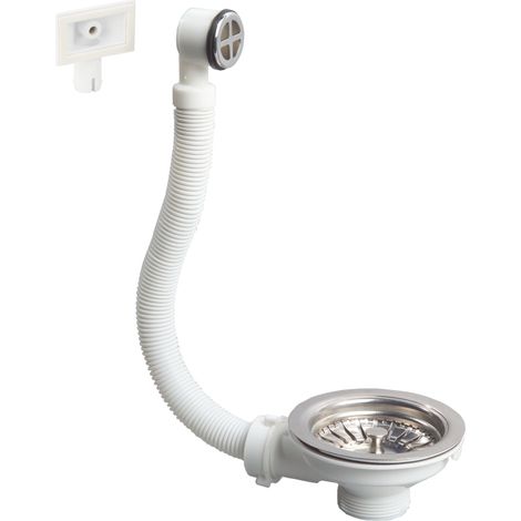 Bonde à panier évier 1 bac Ø90 mm avec trop-plein, Wirquin 30723117, blanc