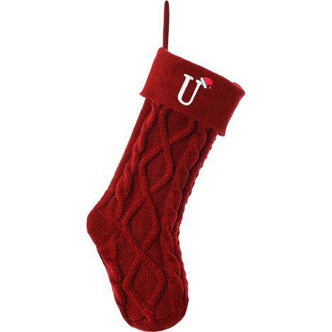 Chaussette De Noël - Tricotée En Laine - Initiale Brodée - Pour Cheminée Arbre De Noël - 1 Pièce (1/5)