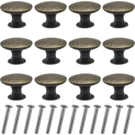 ZVD-12pcs Boutons de Tiroirs Vintage 30mm, Poignées Ronde en Bronze pour Armoire et Table de Chevet (1/4)