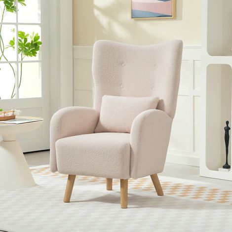 Akzentstuhl, Polstersessel mit Plüschbezug, Schaumstoffkissen, Ohrensessel, Beige (1/5)