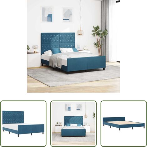 vidaXL Kopfteil - Boxspringbett mit Kopfteil Dunkelblau 140 x 190 cm Samt (1/5)