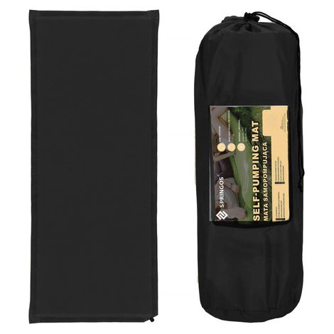 Colchón autoinflable de 180 cm con funda, colchoneta de camping color negro. (1/5)