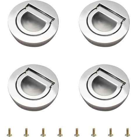 Lot de 4 poignées rondes avec anneau de tirage intégré, poignées cachées Tatami invisibles pour placard, meuble de cuisine, avec vis pour placard, tiroir (Argent brillant) (1/5)