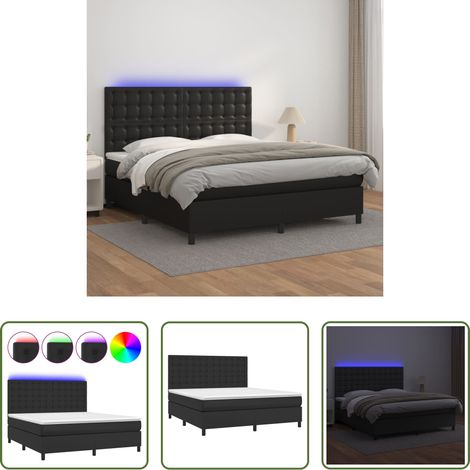 Sommier tapissier - Sommier à lattes de lit avec matelas et LED Noir 160x200 cm (1/5)