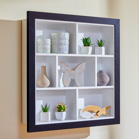 Dmora Wandbücherregal mit Staufächern, aus schwarzem und weißem Laminat, 67x13,7x67 cm (1/5)