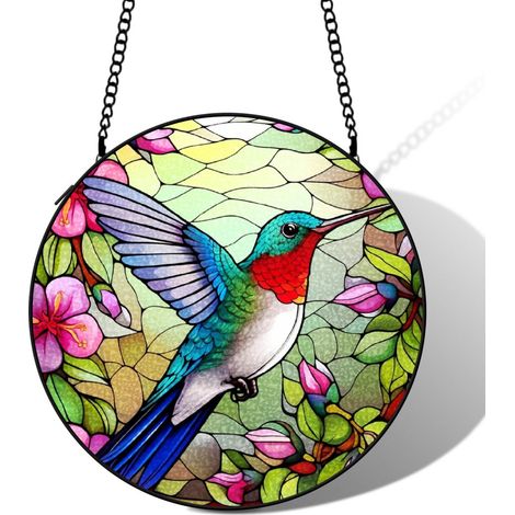 Vitrail colibri attrape-soleil 16 cm décoration fenêtre suspendue cadeau grand-mère (1/5)