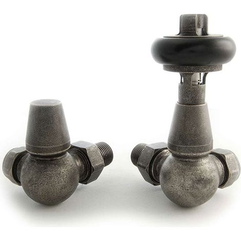 West Faringdon Corner Thermostatic Radiator Valve and Lockshield - Pewter (1/5)