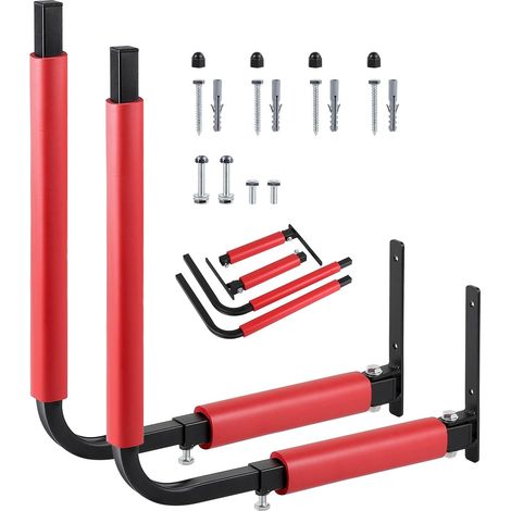 1 Paire Support Mural pour Coffre de Toit en Acier avec Mousse Anti-Rayures, Plage de Réglage 33 à 57 cm, Charge 50 kg, pour Coffre de Toit, Planche de Surf, Paddle, Outils de Jardin(Rouge) (1/5)