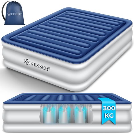 KESSER® Aufblasbare Matratze Luftbett mit eingebauter elektrischer Pumpe integrierte erhöhte aufblasbare Matratze für Übernachtungsgäste mit Aufbewahrungstasche   Blau / Weiß / Doppel