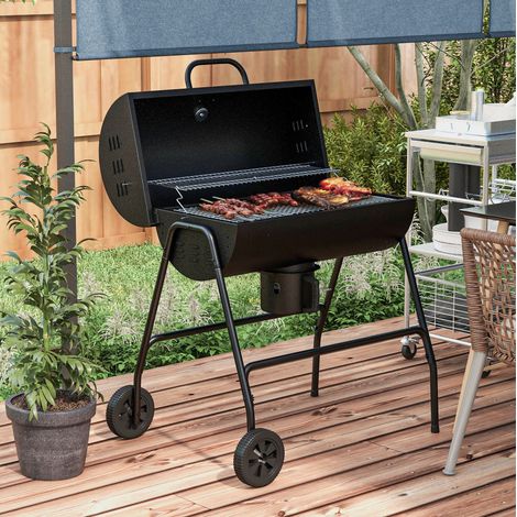 Holzkohlegrill mit Deckel, Thermometer, Rädern und Ascheauffang, 95 x 71,5 x 102 cm, schwarz (1/5)
