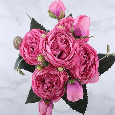 Bouquet de pivoines artificielles en soie rose poudré de 30 cm, 5 grosses fleurs, décoration de mariage économiquerouge (1/5)