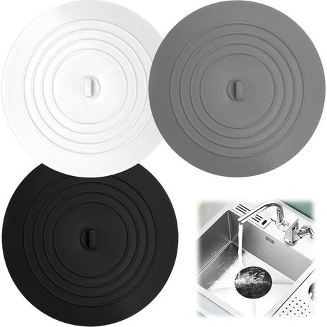 Tapones de drenaje de silicona CSPARKV de 3 piezas, tapón de bañera universal de 15 cm, tapón de lavabo, tapón de lavabo de baño, para ducha, bañera, lavabo (negro/blanco/gris) (1/5)