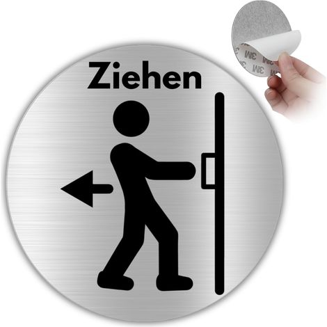 Panneau autocollant tirer sur la porte – Diamètre : 100 mm – Épaisseur : 0,8 mm – Aluminium – Tirure de porte – Panneau de tirage (1/5)