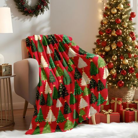 Plaid de Noël en polaire 60 x 80 cm - Couverture douce et confortable en flanelle, jeté décoratif festif pour canapé, lit et fauteuil (1/5)