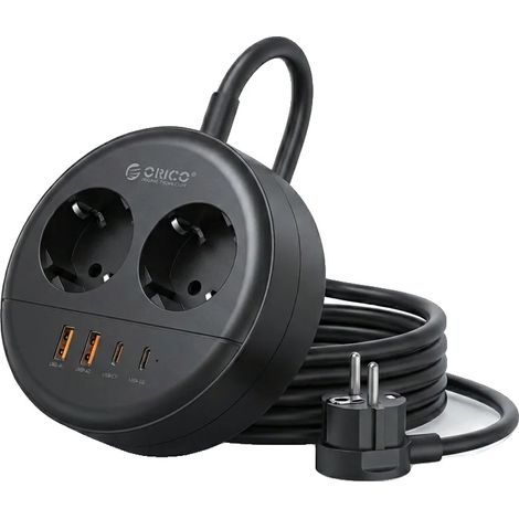 Steckdosenleiste, USB PD Ladegerät, Überspannungsschutz, 1.5M 2A2U2C Schwarz (1/2)