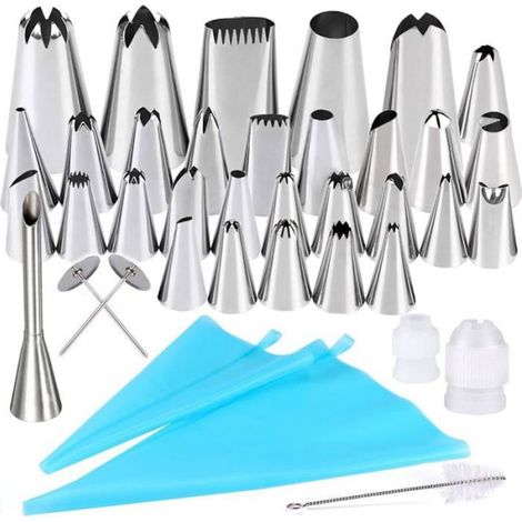 38 Pièces Douilles Pâtisserie,Acier Inoxydable 304,Poche Silicone Réutilisable,Coupleurs Inclus,Décoration Gâteau (1/5)