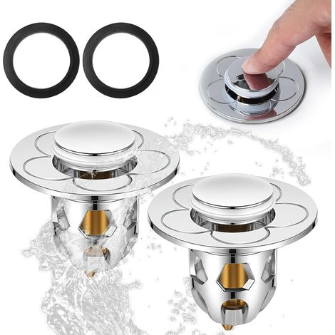 Lot de 2 Bouchons Universels à Poussoir pour Évier et Cuisine, Filtre Anti-Odeurs pour Baignoire, Diamètre 34-40mm (1/5)