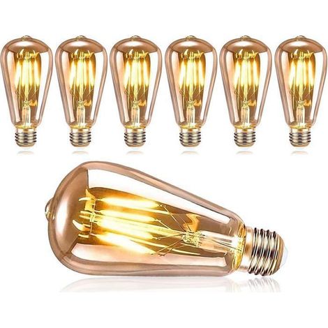 Ampoule rétro Edison, ampoule LED Edison E27 rétro décorative ST64 lampe 4 W rétro nostalgique antique ampoule LED blanc chaud (1/4)