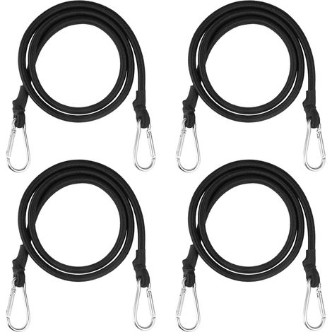 4 Pièces Tendeurs Elastique avec Crochets 100cm, Cordons Élastiques avec Mousqueton, Corde de Bagage élastique Robuste, Sangles Élastiques Crochets pour Camping, Baches, Vélo, Voiture, Luggee Fixation