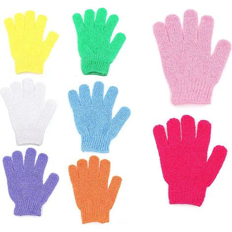 8 Peeling-Duschhandschuhe aus natürlichem Luffa, 8 Farben für Körper und Gesicht, entfernt abgestorbene Hautschüppchen, wendbare Duschhandschuhe aus Mizellenwasser (1/5)