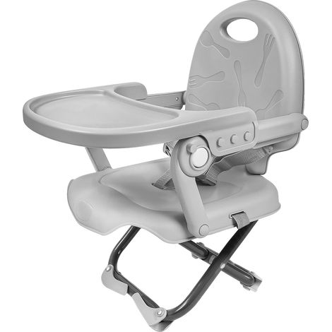Chaise Haute Portable, Design Pliable, Plateau Amovible, GRIS (1/2)