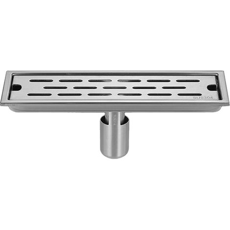 Caniveau de douche rectangulaire linéaire de 30 cm avec crépines amovibles, anti-odeurs, anti-obstruction, récupérateur de cheveux, crépine brossée, protections de caniveau en acier inoxydable, siphon (1/2)