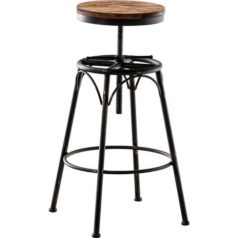 Sgabello da bar x1 in stile industriale contemporaneo regolabile in altezza in metallo bronzo e seduta in legno chiaro 100004539