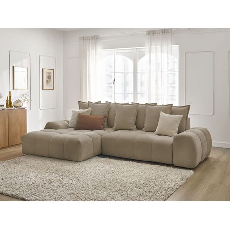 BOBOCHIC - Canapé d'angle convertible coffre EVEREST tissu texturé Angle gauche Taupe (1/5)