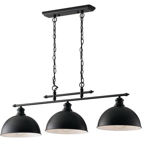 "Lampadario a sospensione CHARLESTON in metallo nero a tre luci con interno bianco" (1/2)