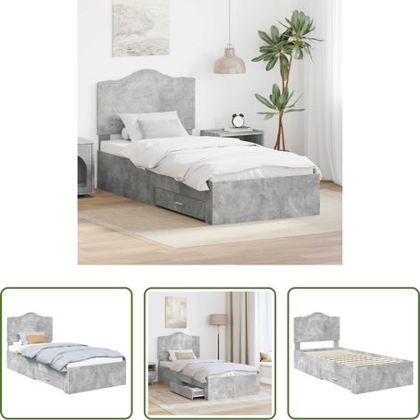 vidaXL Rangement intégré - Cadre de lit Gris béton 70 x 190 cm Bois d'ingénierie (1/5)
