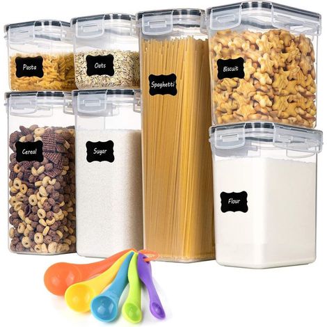 Boîtes de conservation Vtopmart avec couvercles, hermétiques, lot de 7 boîtes, sans BPA, pour la farine, le sucre, les granulés, avec stylo et étiquette. (1/5)