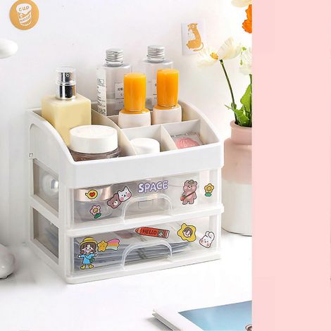 Caja de almacenamiento de cosméticos, cajón de plástico para maquillaje, estuche de almacenamiento de escritorio, contenedor de papelería multifuncional de tres capas.