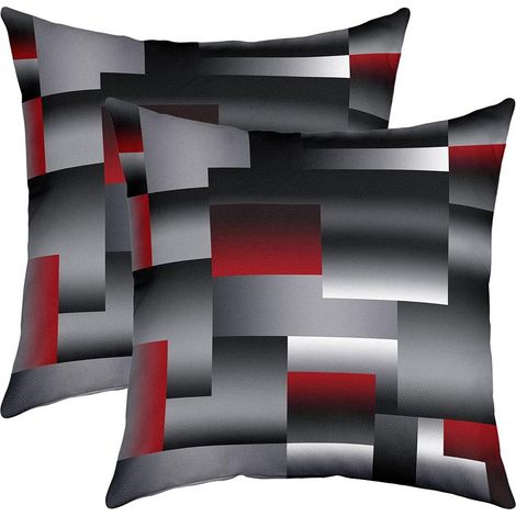 Géométrique Lot De 2 Taies d'oreillers 60x60cm Géométrie Rouge Gris Noir Housse Coussin pour Maison Le Salon Décor Taie Oreiller Réversible Lignes Rayées Plaid Modern Art Décor Housse de Coussin (1/5)