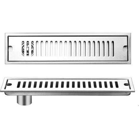 Siphon de Sol Rectangulaire, Long Drain de Douche en Acier Inoxydable Amovible avec Double Filtration 40cm pour Salle de Bain WC Cuisine Balcon