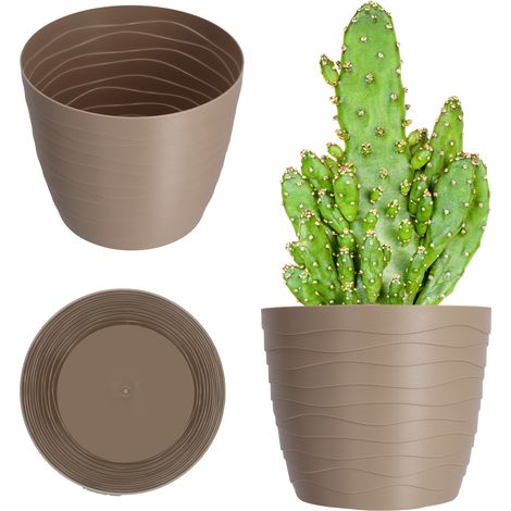 KADAX Blumentopf aus Kunststoff, Pflanztopf, runder Topf, 13 cm, Beige
